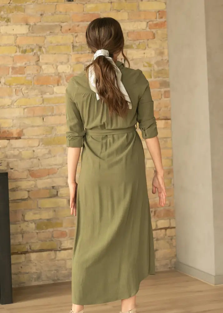 Essential Olive Long Sleeve Linen Shirt Dress - FINAL SALE - IC Dresses