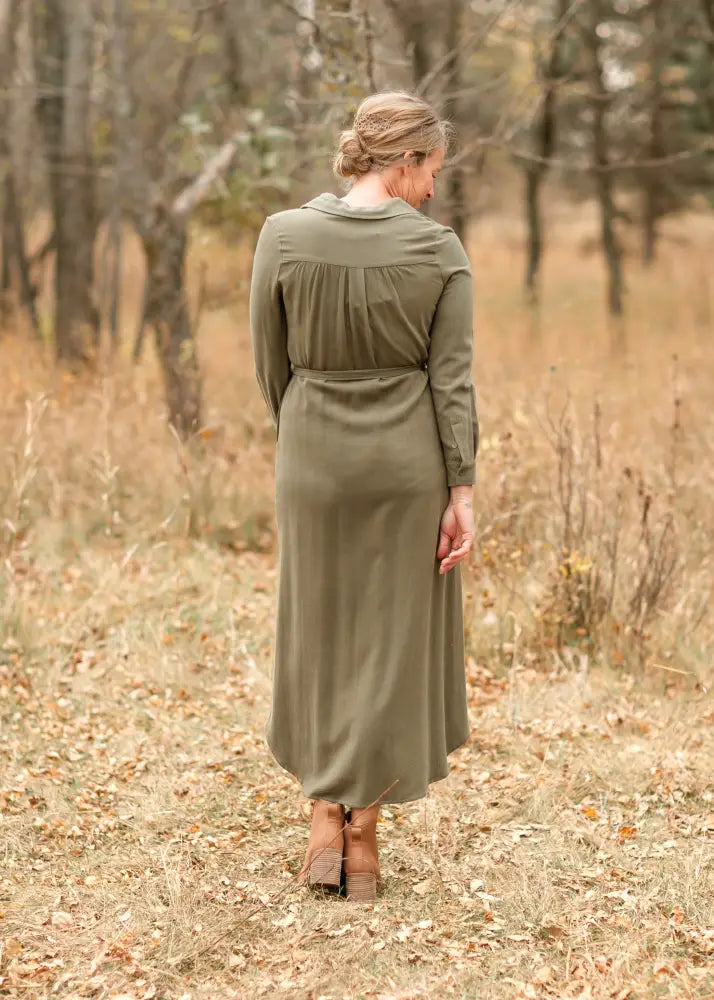 Essential Olive Long Sleeve Linen Shirt Dress - FINAL SALE - IC Dresses