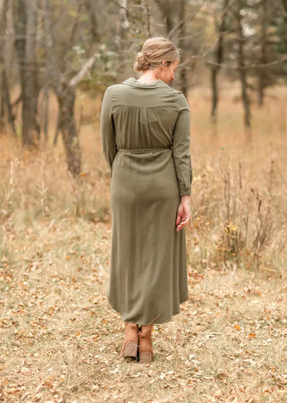 Essential Olive Long Sleeve Linen Shirt Dress - FINAL SALE - IC Dresses