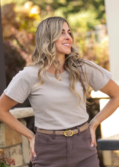 Essential Sand Flutter Sleeve Top - IC Tops