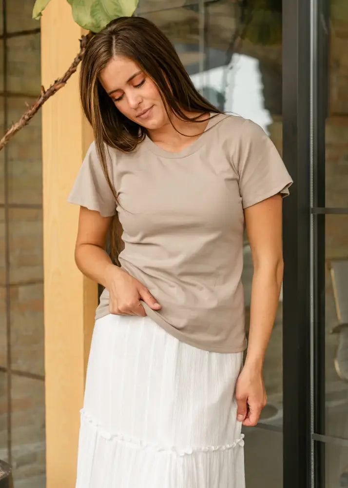 Essential Sand Flutter Sleeve Top - IC Tops