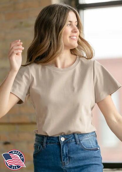 Essential Sand Flutter Sleeve Top - IC Tops