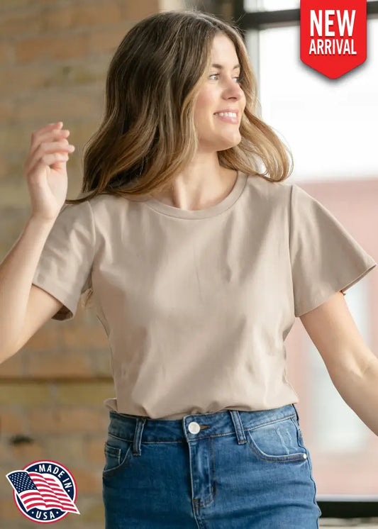 Essential Sand Flutter Sleeve Top - IC Tops