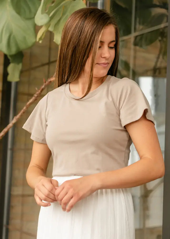 Essential Sand Flutter Sleeve Top - IC Tops
