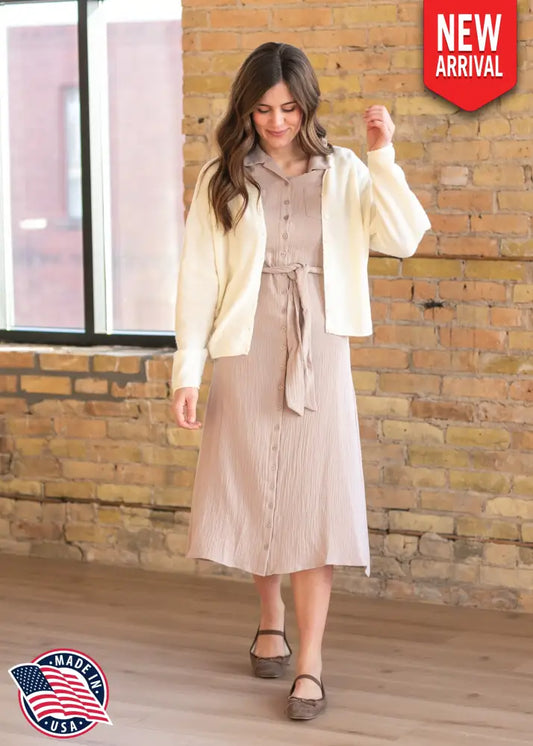 Essential Taupe Short Sleeve Gauze Shirt Dress - IC Dresses