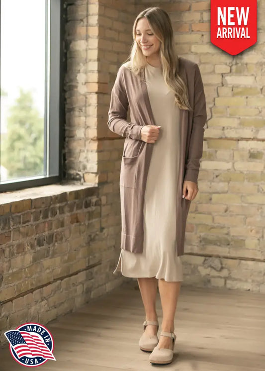 Essential Toffee Long + Soft Cardigan - IC Tops