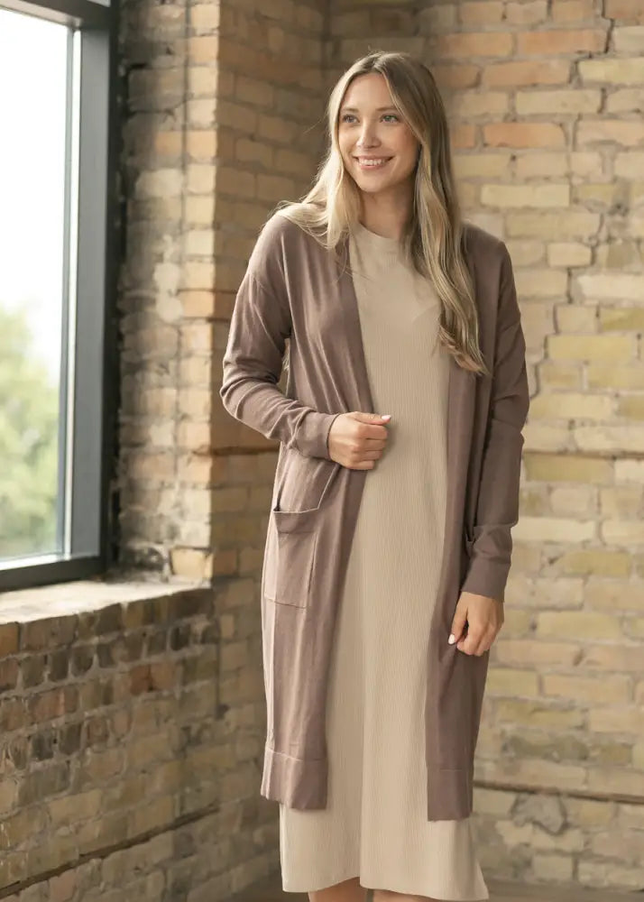 Essential Toffee Long + Soft Cardigan - IC Tops