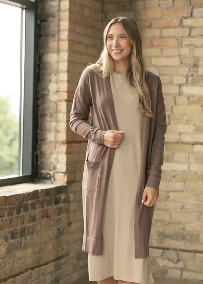 Essential Toffee Long + Soft Cardigan - IC Tops