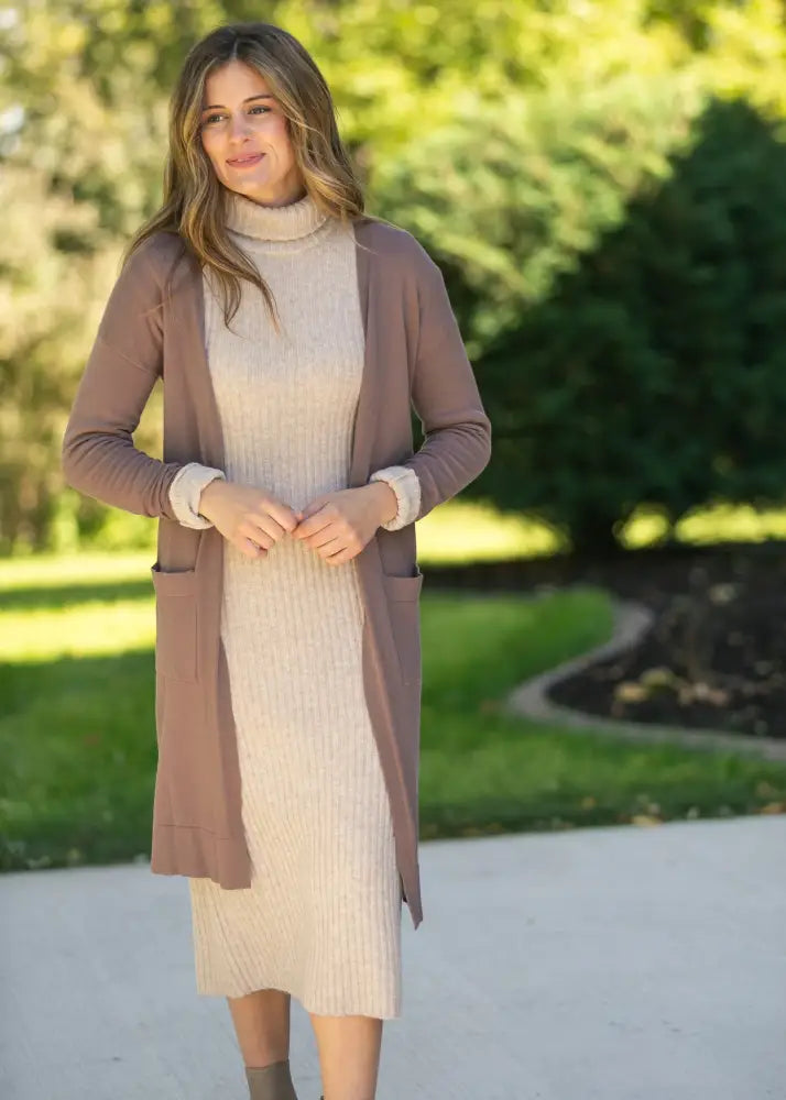 Essential Toffee Long + Soft Cardigan - IC Tops