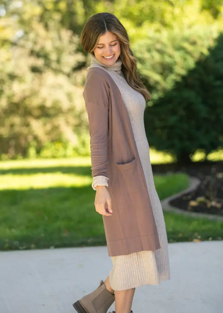 Essential Toffee Long + Soft Cardigan - IC Tops