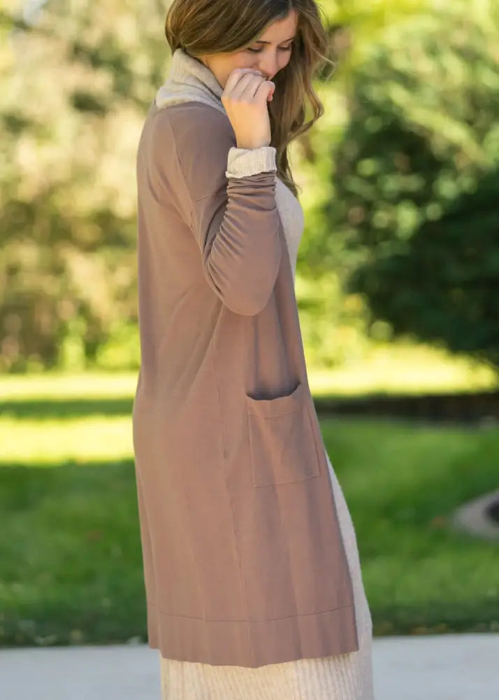 Essential Toffee Long + Soft Cardigan - IC Tops
