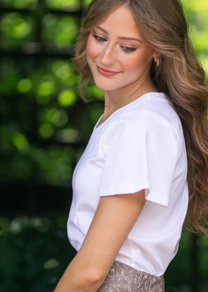 Essential V-neck Flutter Sleeve Top - FINAL SALE - IC Tops
