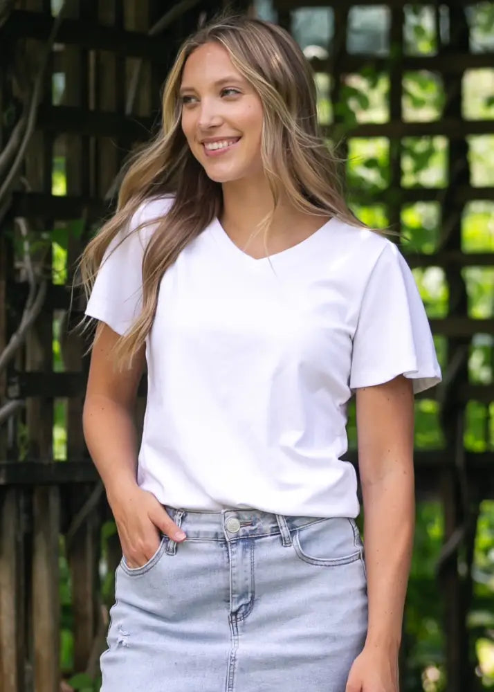 Essential V-neck Flutter Sleeve Top - FINAL SALE - IC Tops
