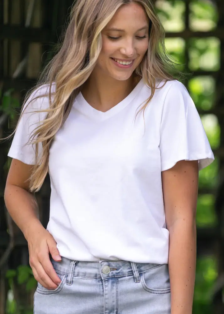 Essential V-neck Flutter Sleeve Top - FINAL SALE - IC Tops