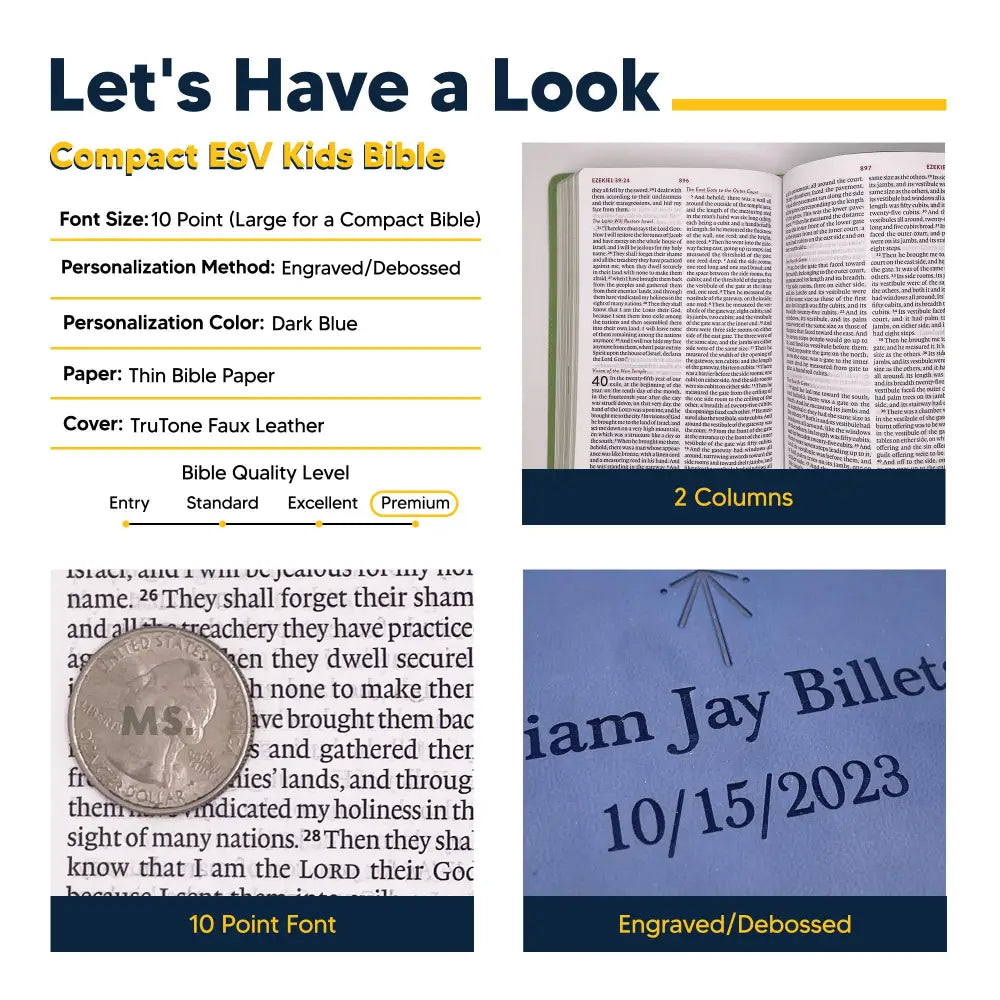 ESV Compact Size Kids Holy Bible Large Print - Blue Bible