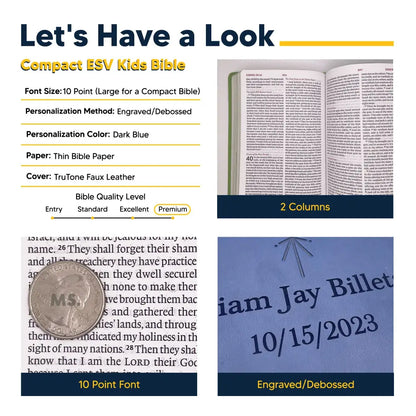 ESV Compact Size Kids Holy Bible Large Print - Blue Bible