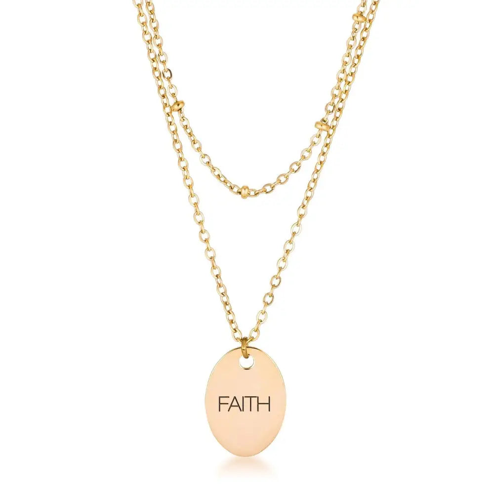 18k Gold Plated Double Chain ’FAITH’ Necklace - Necklaces