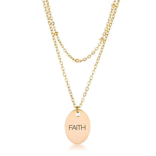 18k Gold Plated Double Chain ’FAITH’ Necklace - Necklaces