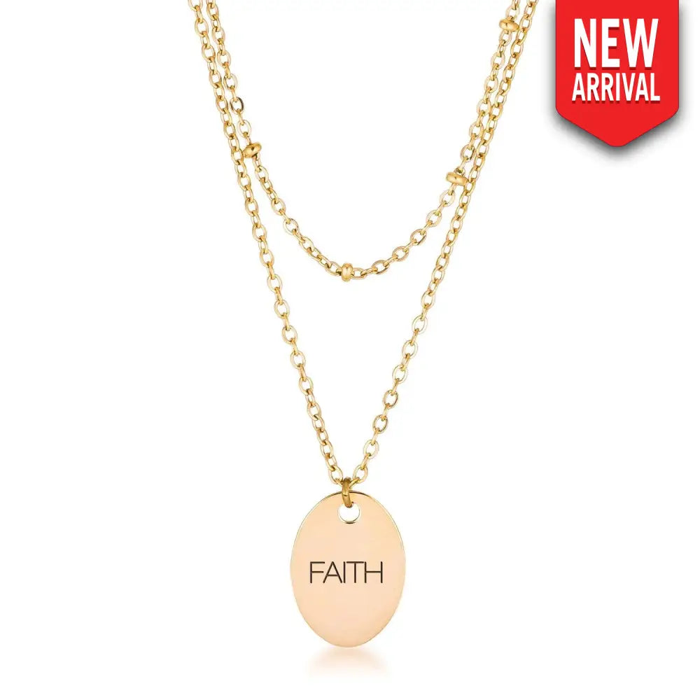18k Gold Plated Double Chain ’FAITH’ Necklace - Necklaces