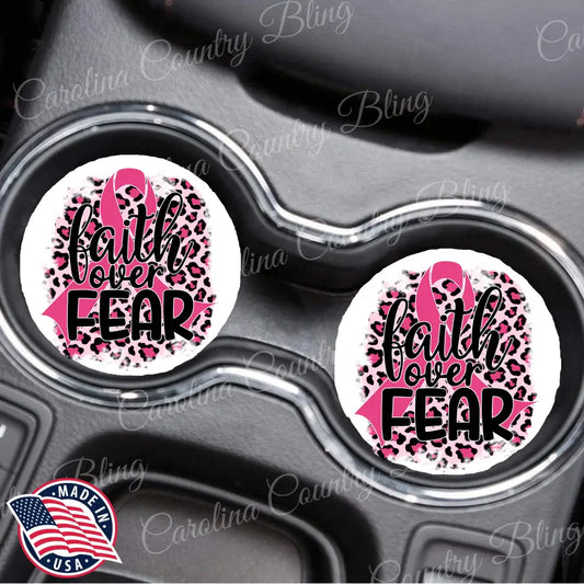 Faith Over Fear – Pink Car Coaster