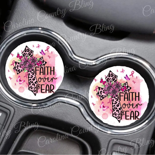 Faith Over Fear – Pink Car Coaster