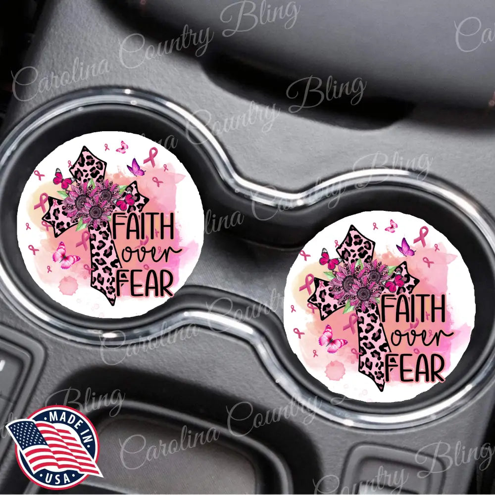 Faith Over Fear – Pink Car Coaster