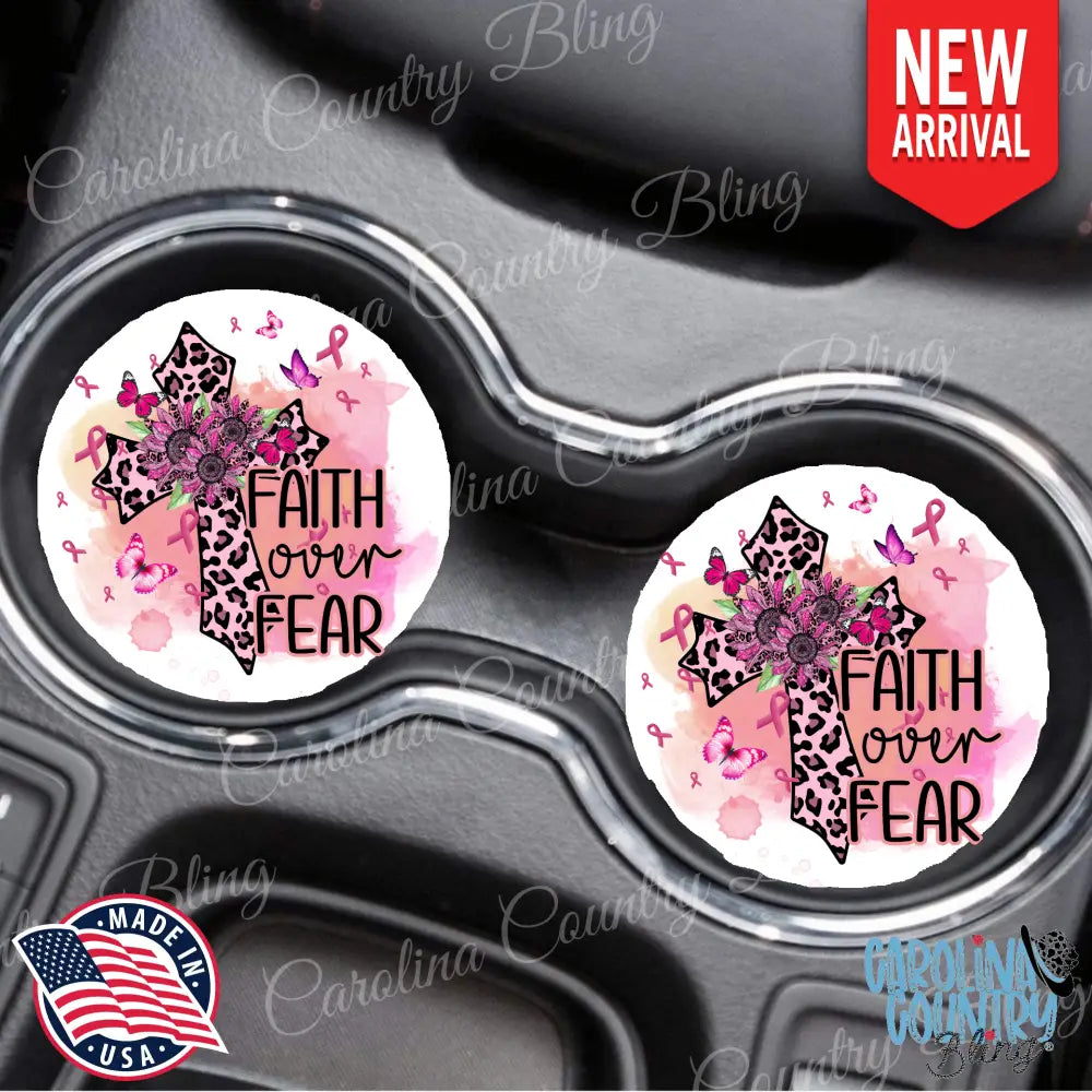 Faith Over Fear – Pink Car Coaster