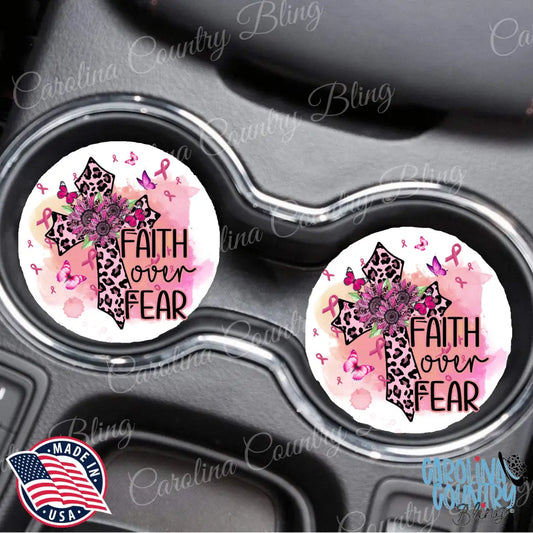 Faith Over Fear – Pink Car Coaster