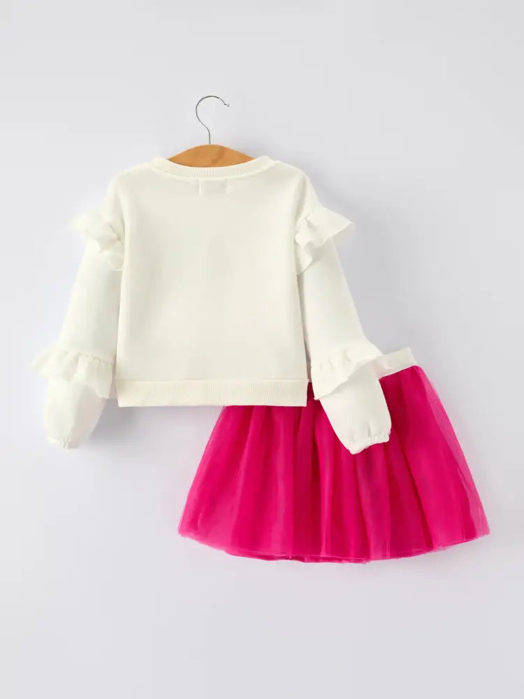 Girls Christian Outfit – Long Sleeve Faith Top & Pink Cross Mesh Skirt Outfit