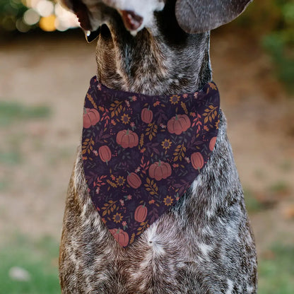 Pet Bandana - Fall Harvest Pumpkins and Flowers Collage Purples/Orange/Greens - Pet Bandanas