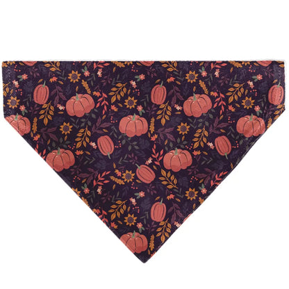 Pet Bandana - Fall Harvest Pumpkins and Flowers Collage Purples/Orange/Greens - Pet Bandanas