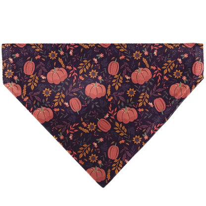 Pet Bandana - Fall Harvest Pumpkins and Flowers Collage Purples/Orange/Greens - Pet Bandanas
