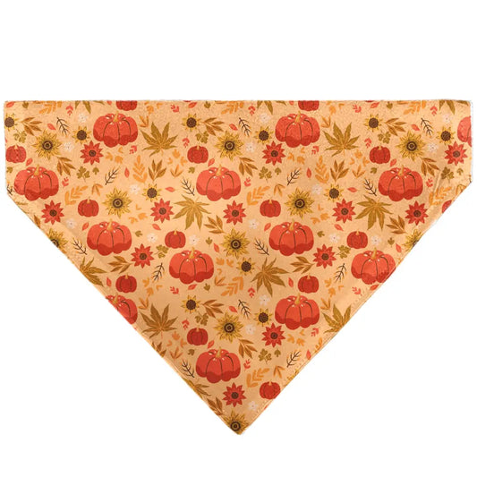 Pet Bandana - Fall Harvest Pumpkins and Flowers Collage Tan/Orange/Yellows - Pet Bandanas