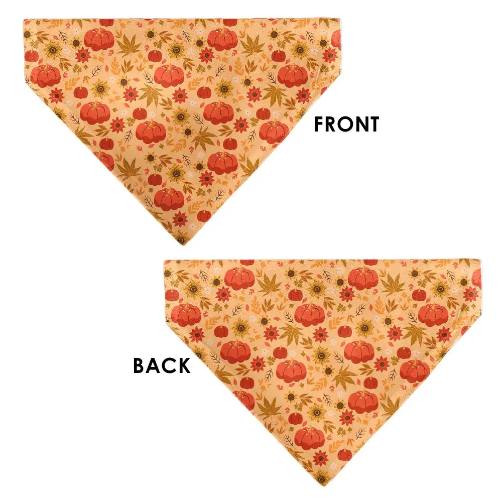 Pet Bandana - Fall Harvest Pumpkins and Flowers Collage Tan/Orange/Yellows - Pet Bandanas
