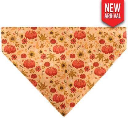 Pet Bandana - Fall Harvest Pumpkins and Flowers Collage Tan/Orange/Yellows - Pet Bandanas