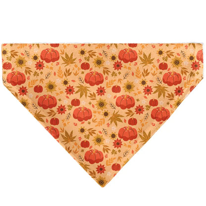 Pet Bandana - Fall Harvest Pumpkins and Flowers Collage Tan/Orange/Yellows - Pet Bandanas