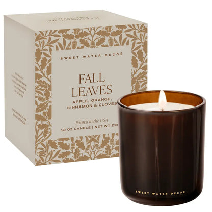 Fall Leaves Soy Candle - Boxed Amber Tinted Glass Jar - 12 oz - Candles