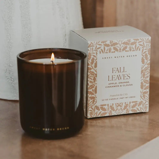 Fall Leaves Soy Candle - Boxed Amber Tinted Glass Jar - 12 oz - Candles