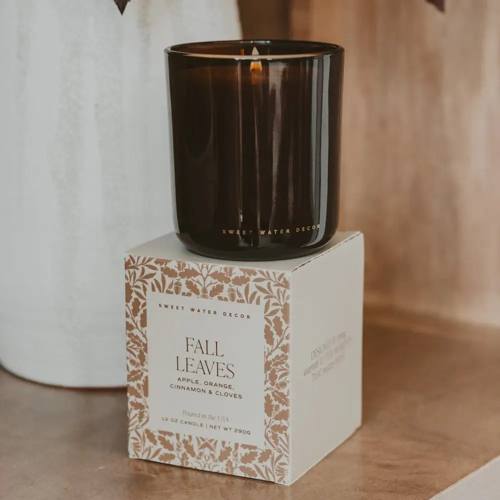 Fall Leaves Soy Candle - Boxed Amber Tinted Glass Jar - 12 oz - Candles