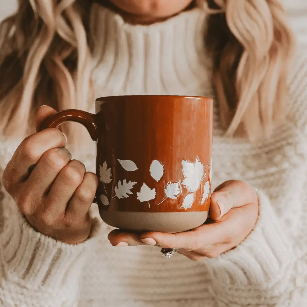 Fall Leaves 14 oz Orange Stoneware Coffee Mug - Coffee Mugs