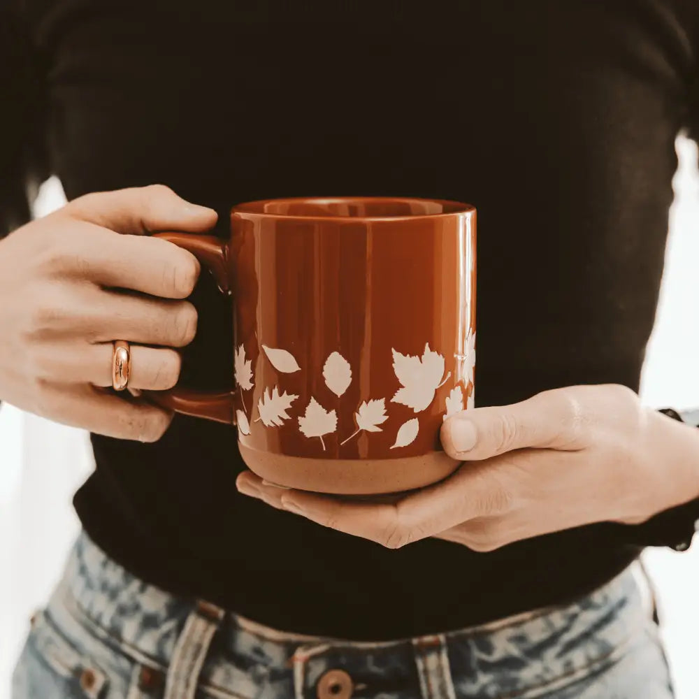 Fall Leaves 14 oz Orange Stoneware Coffee Mug - Coffee Mugs