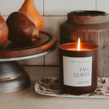 Fall Leaves Soy Candle - Brown Matte Jar - 15 oz - Candles