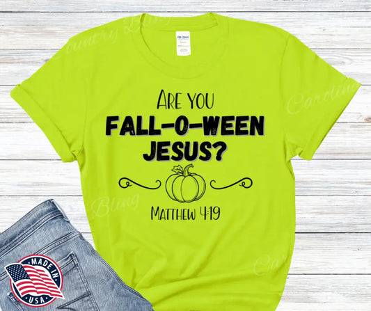 Fall O Ween Jesus – Multi Small / Short / Neon Green Shirt
