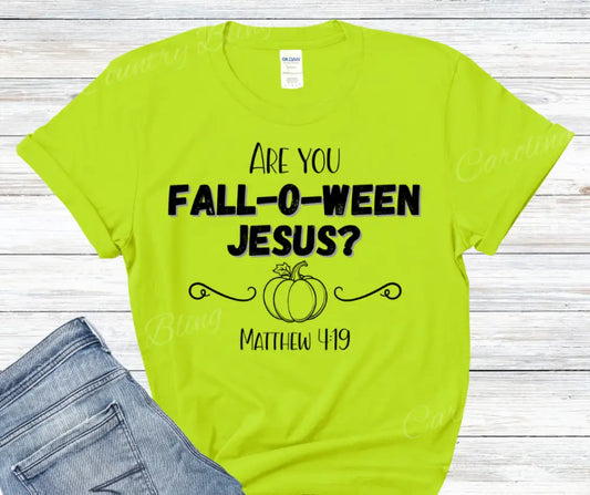 Fall O Ween Jesus – Multi Small / Short / Neon Green Shirt
