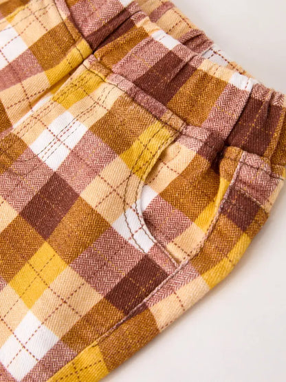 Fall Thanksgiving Brown Plaid Bow Trousers - Jeans