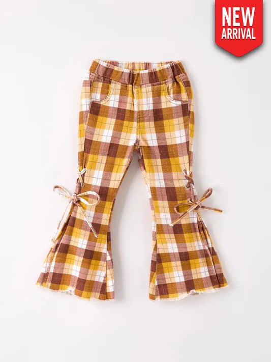 Fall Thanksgiving Brown Plaid Bow Trousers - Jeans