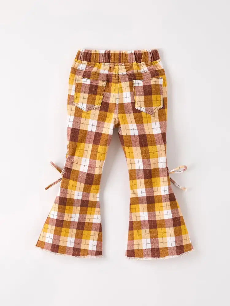 Fall Thanksgiving Brown Plaid Bow Trousers - Jeans