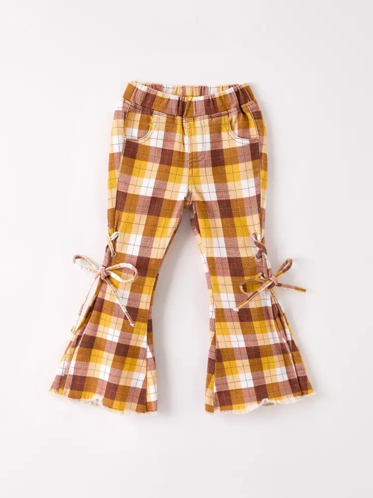 Fall Thanksgiving Brown Plaid Bow Trousers - Jeans