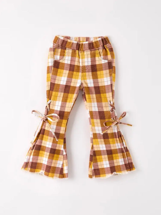 Fall Thanksgiving Brown Plaid Bow Trousers - Jeans