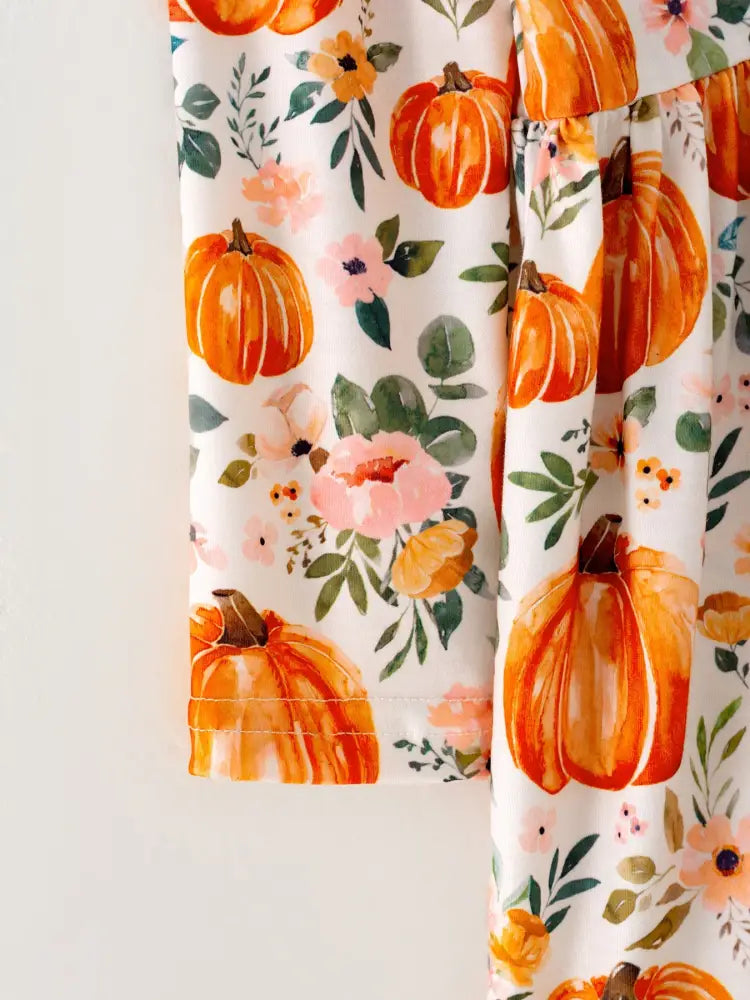Girls FALL Pumpkin Print Long Sleeve Dress - Dress